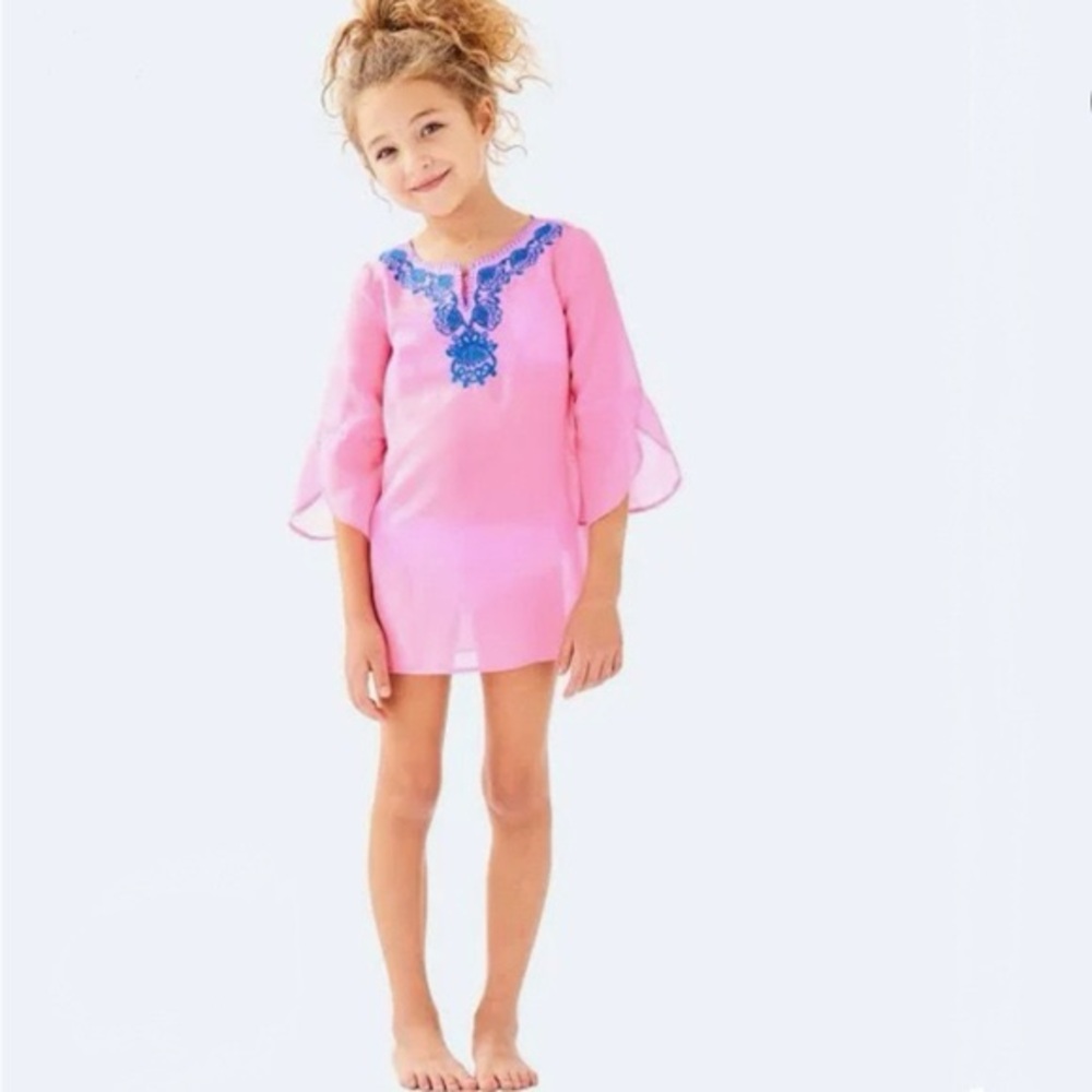 Lilly Pulitzer Pink and Blue Swim Coverup with Embroidered Detail